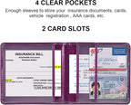 Car Registration and Insurance Holder, Vehicle Glove Box Car Organizer Men Women Wallet Accessories Case for Cards, Essential Document, Driver License, Bling Purple