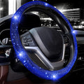 Steering Wheel Cover for Women Men Bling Bling Crystal Diamond Sparkling Car SUV Wheel Protector Universal Fit 15 Inch (Black with Blue Diamond,Standard Size(14" 1/2-15" 1/4))