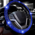 Steering Wheel Cover for Women Men Bling Bling Crystal Diamond Sparkling Car SUV Wheel Protector Universal Fit 15 Inch (Black with Blue Diamond,Standard Size(14" 1/2-15" 1/4))