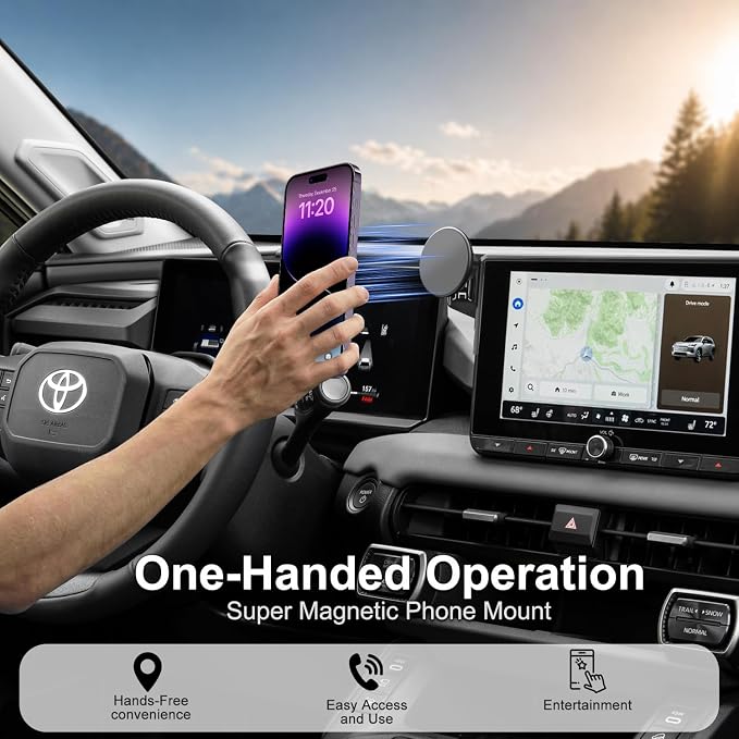 2026 RAV4 Car Phone Holder for Toyota RAV4 10.5-inch Touchscreen (LE/SE/XLE Premium/Woodland), 360° Rotation Phone Mount Compatible with MagSafe, Exclusive Custom Fit for Toyota RAV4 Accessories