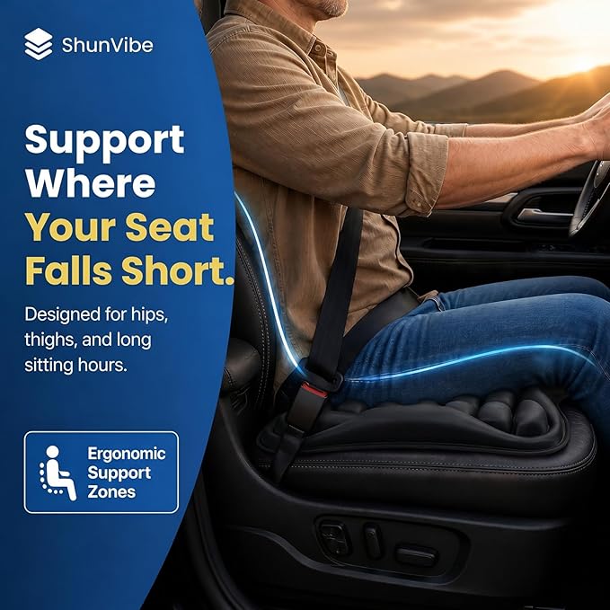 Car Seat Cushion for Long Drives, Pressure Relief Seat Pad with Built-in Pump, Adjustable Air Cell Cushion for Truck Drivers, SUV, Office Chair and Wheelchair