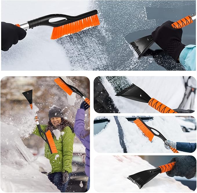 27" Snow Brush and Ice Scrapers for Car Windshield, Trucks, Car Accessories | 2 in 1 Detachable Snow Remover with Ergonomic Foam Handle