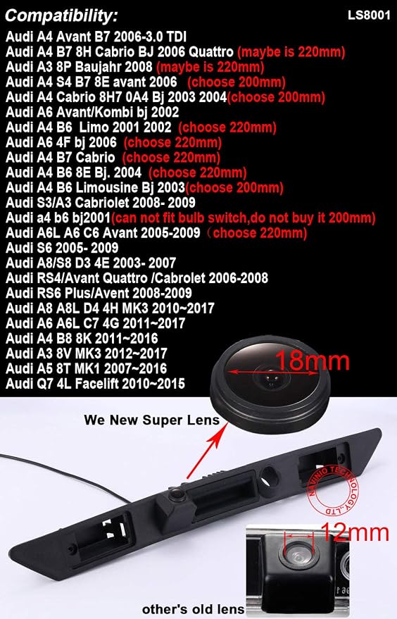 Super HD Vehicle Camera 1280x720 Pixels 1000 TV Car Parking Camera Night Vision Reverse Waterproof Trunk Handle Back up Rear View Camera for Audi A4 B6 B7 A3 A6 Avant Kombi S3 S6 A8 S8 RS4 RS6 A5 Q7