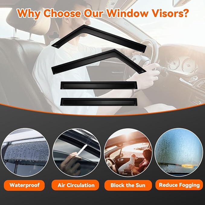 Rain Guards Compatible with 2020-2025 Jeep Gladiator 2018-2025 Jeep Wrangler JL 4-Door, Tape-On Side Window Visor Wind Deflector Vent Visors Car Accessories
