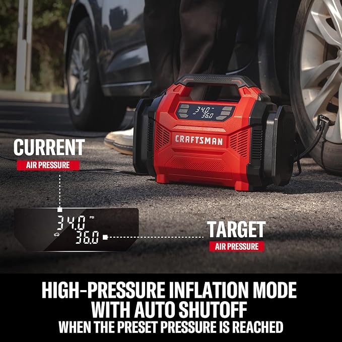 Dual Power Tire Inflator with Digital Gauge & Auto Shut-Off | 12V DC Car Plug and 120V AC Home Use with Up to 150 PSI, LED Light, Portable Air Pump for Car Tires, Bikes and Inflatables
