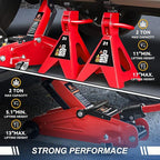 2 Ton (4000 lbs) Capacity Floor Jack Low Profile Garage Hydraulic Trolley Service Lift Floor Jack Combo with Ratchet Jack Stands for SUV, Car and Truck, Red