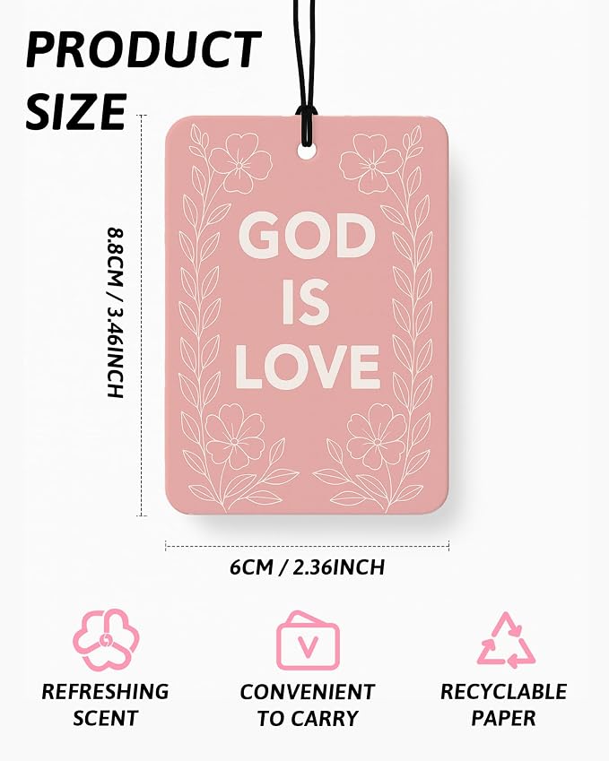 Coquette Pink Bow Christian Car Air Freshener 4 Pcs Coconut Scented, Girly Religious Car Accessories Mirror Decor for Women, Cute Scripture Hanging Air Freshener for Cars Closet Drawer Books