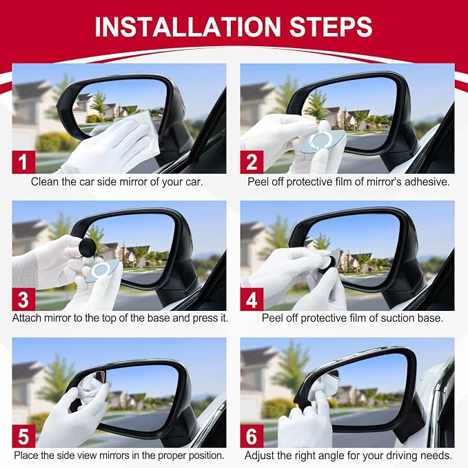 Blind Spot Car Mirror，Asymmetric Fan Shaped HD Glass Frameless Convex Rear View Mirror with wide angle Adjustable Stick for Cars SUV and Trucks, Pack of 2
