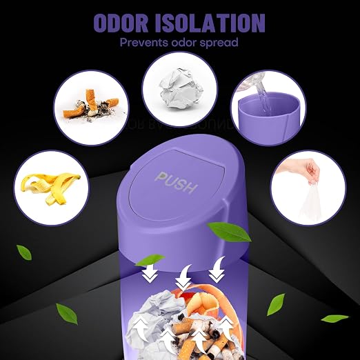 Car Trash Can Bin with Lid-2 Packs Car Garbage Can Cup Holder-Purple Mini Leakproof Vehicle Garbage Bin with 40pcs Trash Bags-Automotive Organizers and Storage for Front Back Seat Accessories