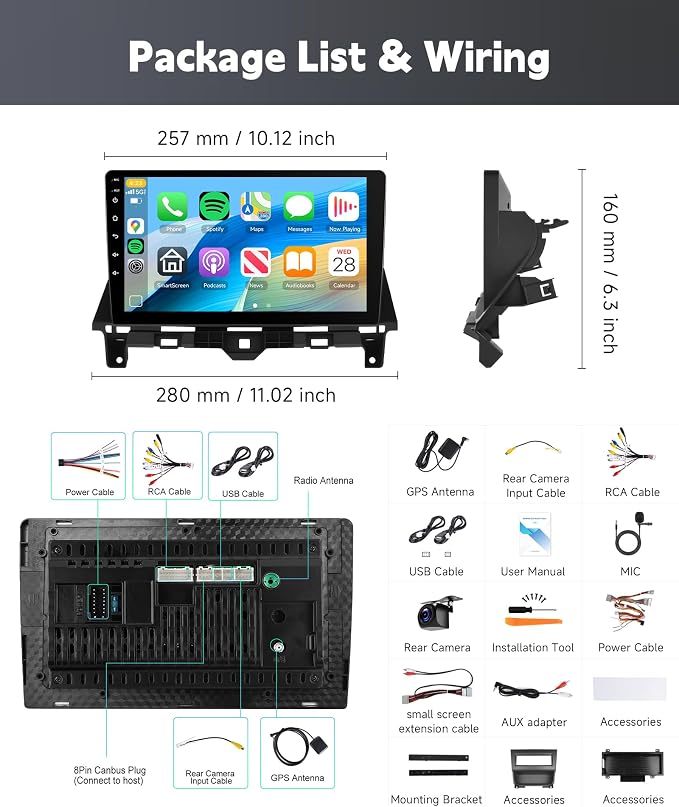 8Core 6+128G Car Stereo for Honda Accord 8th 2008-2013 Wireless Carplay Android Auto,10.1“ IPS Touch Screen Radio,Android/GPS/WiFi/32band DSP Audio/Bluetooth/SWC/Backup Camera for Honda Accord Radio