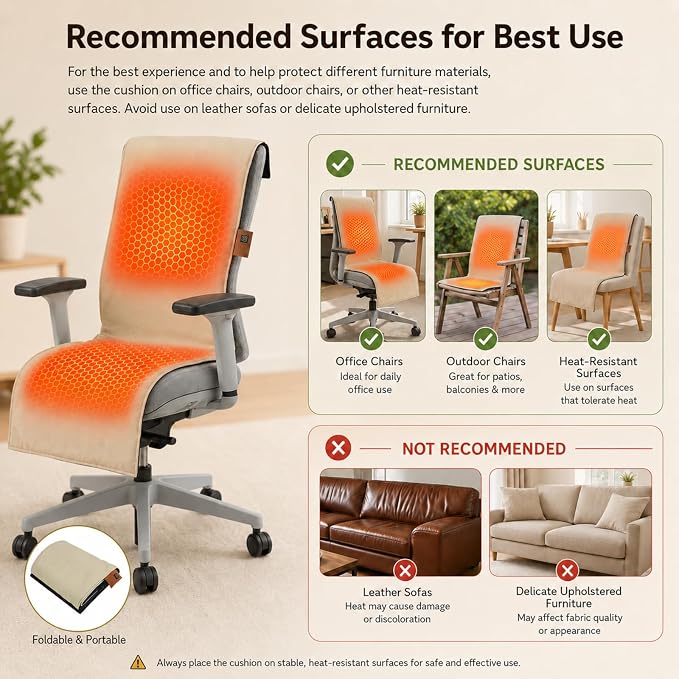 Heated Seat Pad Cushion Extra-Long Chair Heating Pad 10000mAh | Battery Pack, Waterproof 3S Fast Heat for Full Back Hips & Legs, Office Chair, Camping, Fishing & Home