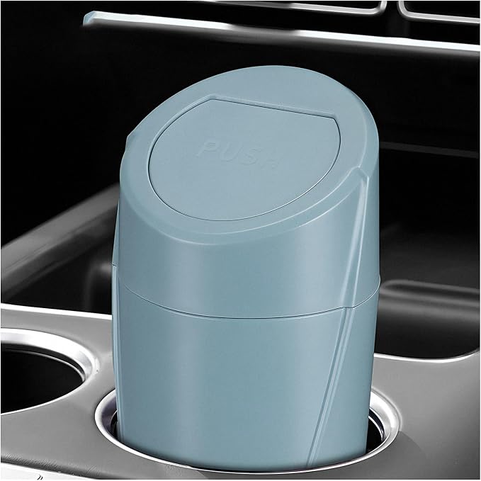 Car Trash Can Bin with Lid, Leakproof Portable Garbage Trash Bin Mini Cup Holder Organizer, Automotive Interior Dustbin Multipurpose Storage Container for Car Home Office (Black Green)