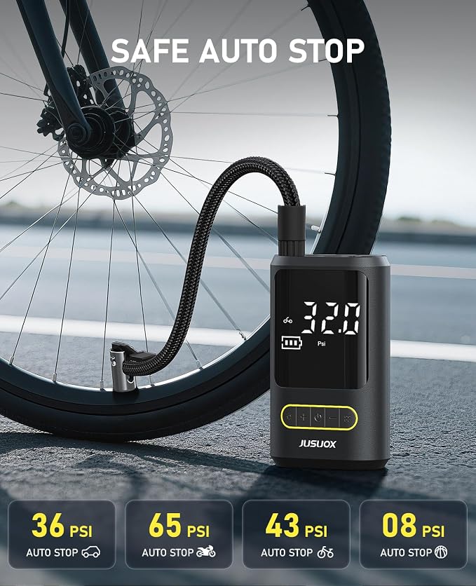 Tire Inflator Portable Air Compressor, Electric Bike Pump with Digital Pressure Gauge, 150 PSI Cordless Air Pump for Car Tires, Motorcycle, Bicycle, Ball with Auto Shutoff, LED Light