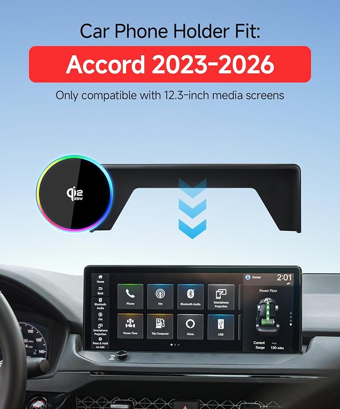 Qi2.2 25W Wireless Charger Car Phone Mount for Honda Accord/Hybrid 2023-26 | 12.3" Screen, Magsafe Accessories Fast Charging Magnetic Cell Phone Holder Clip Compatible with iPhone Android, GPS Bracket