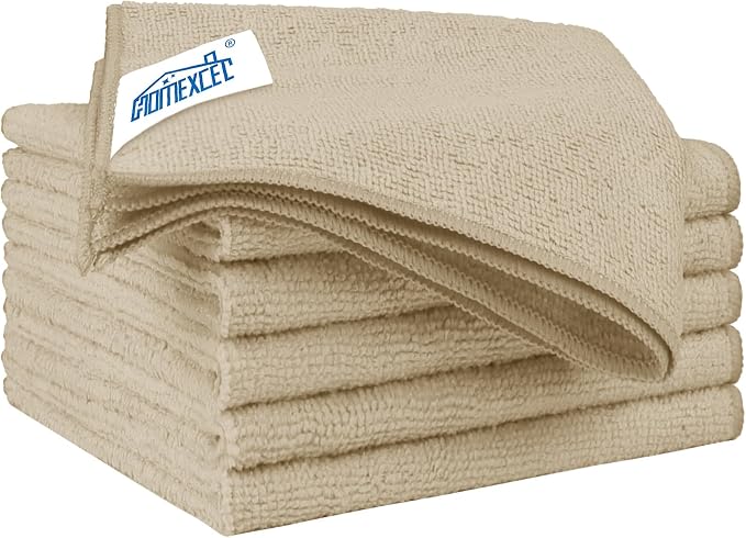 Brown Microfiber Cleaning Cloth 6 Pack 12.5 x 12.5 inch Microfiber Towels for Cars Ultra Absorbent Car Washing Cloth Lint Free Streak Free Cleaning Rags for Car, Kitchen Window