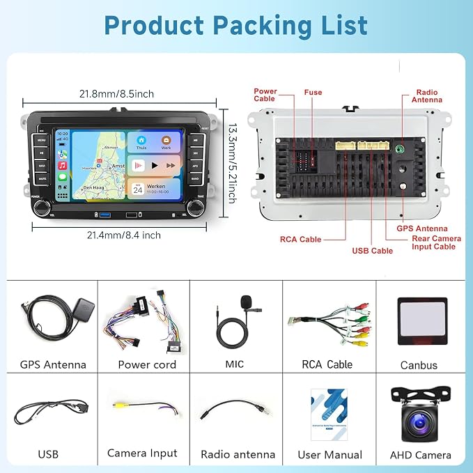 [Type-C+USB] 4G+64G Car Radio for VW Jetta Seat Passat Tiguan Golf Skoda with Wireless Carplay/Android Auto, 7 Inch IPS Touch Screen Car Stereo with Android 13 DSP Audio GPS WiFi Bluetooth