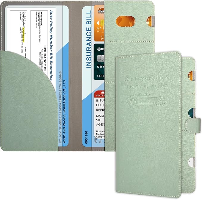 Car Registration and Insurance Holder, Vehicle Glove Box Organizer Cool Car Accessories, Car Document Holder for Cards, Driver License & Essential Document, JD-Green