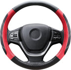 Black and Red Line Punching Car Steering Wheel Cover, Microfiber Leather Sports, 14.5-15 in Universal Leather Wheel Covers, Breathable Fashion Anti-Slip, Steering Wheels Accessories for Men Women