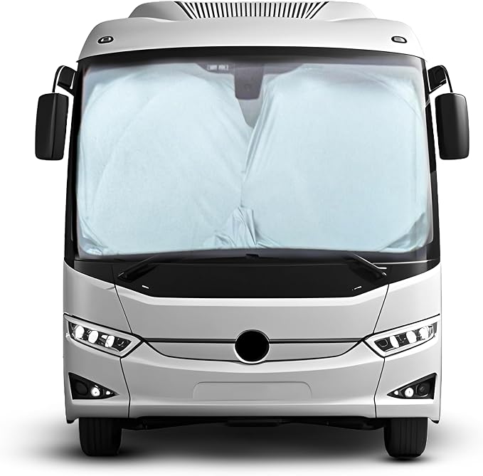 RV Windshield Sunshade | Reflective RV Windshield Cover for UV Rays & Heat Protection, Keeps Your RV Motorhome Cool | Shades for RV Fits RVs, Trucks, Motorhomes, Buses | XXXXX-Large 102"x51"