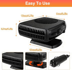 Car Heater 12V, 2 in 1 Portable Car Heater for Vehicle Fast Heating Quickly Defrost Defogger Demister Heat Cooling Fan Auto Dryer Windshield Defroster Plug in Cigarette Lighter (Black)