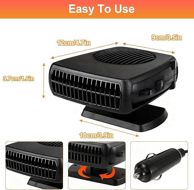Car Heater 12V, 2 in 1 Portable Car Heater for Vehicle Fast Heating Quickly Defrost Defogger Demister Heat Cooling Fan Auto Dryer Windshield Defroster Plug in Cigarette Lighter (Black)