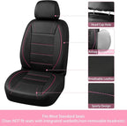 10 PCS Leather Car Seat Covers Front Set, 14.5”-15'' Sporty Steering Wheel Cover Universal, Center Console Cover, Seat Belt Cushion, Cup Holder Coaster, Car Interior Set Pink
