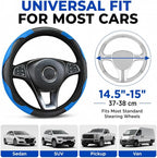 Car Steering Wheel Cover 15 inch, Microfiber PU Leather Elastic Steering Wheel Protector, Anti-Slip Breathable Car Interior Accessories for Most Cars (Blue)