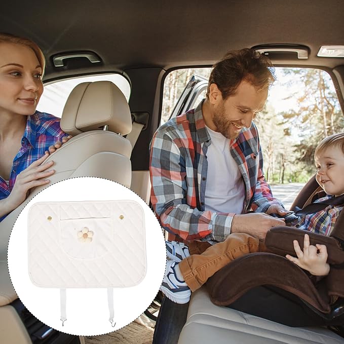 Back Protector Kick Mat with Storage Pocket, Beige Anti-Scuff Pad for Rear Seats, General Protective Interior Car Accessory for Dirt and Damage Prevention