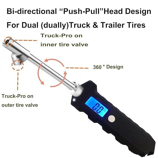 Digital Tire Pressure Gauge 230 PSI Heavy Duty Dual Head Stainless Steel Made for Truck and RV with Backlit LCD and Flashlight Car Accessories