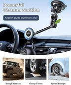 Magnetic Car Phone Holder, Ultra Stable Windshield Phone Mount, Strong Suction Cup & Powerful Magnetic, 360° Rotatable, Durable Premium Aluminum Alloy, for All Vehicles & All Smartphones