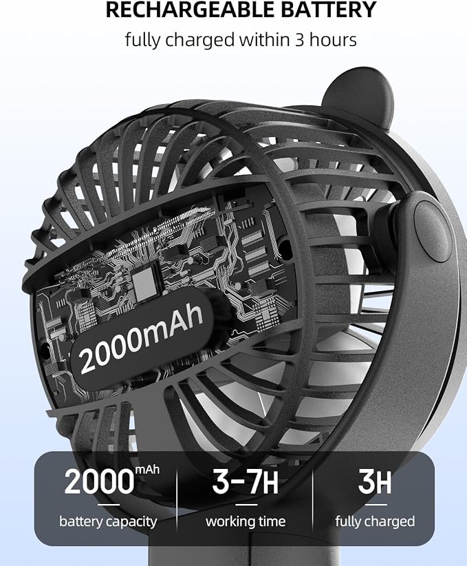 Portable Stroller Mini Fan, Small Rechargeable Personal Cooler w/ 360° Rotation, Baby Essentials for Car Seat, Crib, Bike, Treadmill, 3-Speed Battery Powered Stroller Accessories, Coal