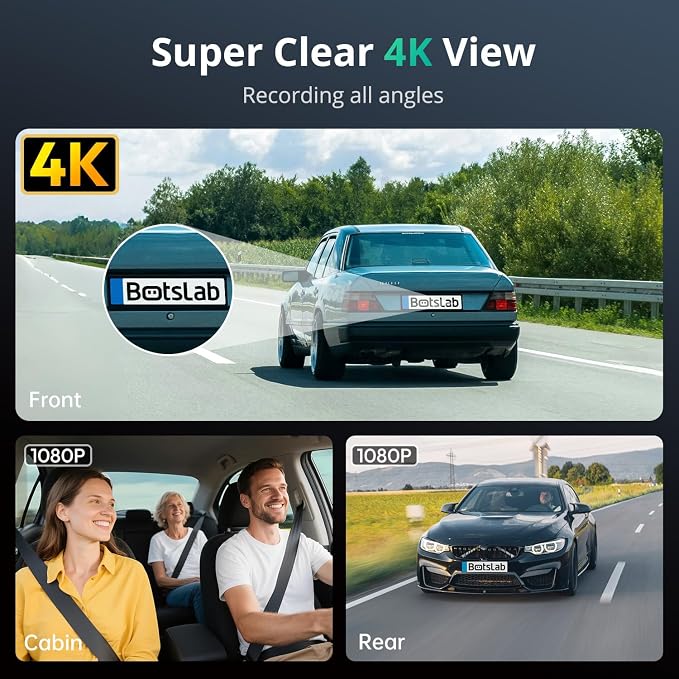 4K 3 Channel Dash Cam Front and Rear/Inside, 360°Dash Camera with 3.18" Touch Screen, Night Vision Dashcam, Voice Control, 24/7 Parking Mode Car Camera, Free 128GB Card 5.8GHz WiFi & GPS