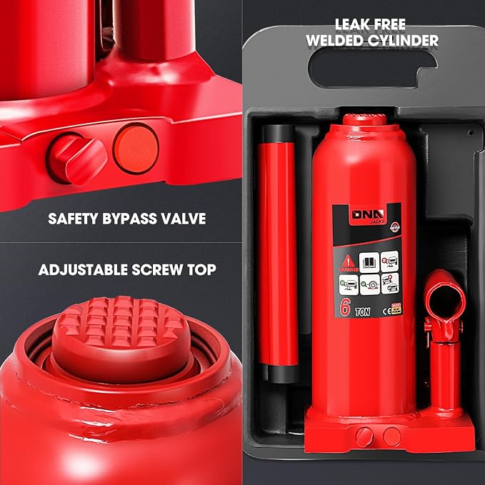 6 Tons / 12000 lbs Lifting Automotive Welded Hydraulic Bottle Jack for Car SUV Pickup Truck, Auto Repair, with Manual Handle & Carrying Storage Case, Red