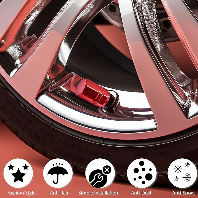 4PCS Tire Valve Stem Caps, with Rubber O-Ring, Corrosion Resistant Leak-Proof, Aluminum Alloy Universal Wheel Valve Covers for Cars, SUV, Trucks, Bikes, Motorcycles, Bicycles(Red)