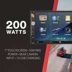DMR74 7-Inch Touchscreen Double DIN Car Stereo, Bluetooth | Backup camera input, hands-free Bluetooth calling, USB playback & charge, push to talk voice assistant, no CD or DVD