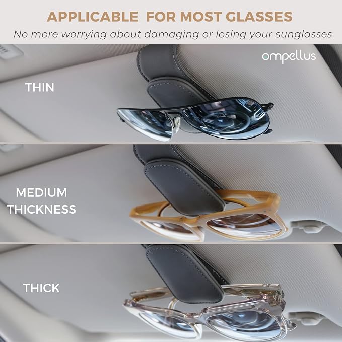 Magnetic Leather Sunglass Holder, Eyeglass Hanger Clip for Car Sun Visor, Suitable for Different Size Eyeglasses (Beige)
