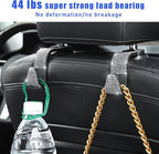 2 PCS Bling Car Seat Headrest Hooks, Crystal Rhinestone Back Seat Hanging Storage Organizer, Vehicle Seat Hanger Holder for Purse Handbag Coat, Interior Car Accessories (White)