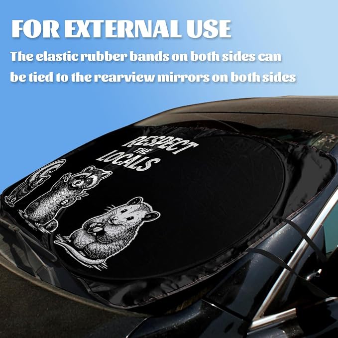 Funny Raccoon Car Window Sun Shield Respect Locals Wildlife Humor Front Window Sun Shade Blocks UV Rays Sun Visor Protector for Car Sedan Truck SUV Accessories 59" L x 31.5" W