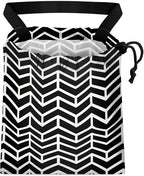Car Trash Bag Hanging Back of Seat Waterproof Small Cute Printed One-Handed Strap Drawstring Garbage Bags for Car-Black White