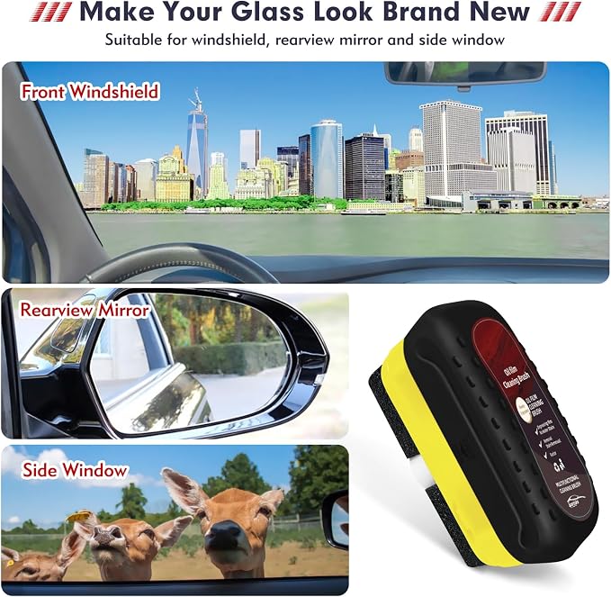 Automotive Oil Film Cleaning Brush, Car Glass Oil Film Cleaner, Anti-Rain Fog Car Glass Cleaner, Car Windshield Cleaner for Improved Clarity and Visibility