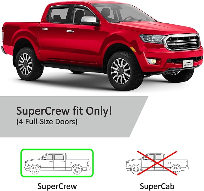 Voron Glass in-Channel Extra Durable Rain Guards for Trucks Ford Ranger 2019-2023 SuperCrew, Window Deflectors, Vent Window Visors, 4 Pieces - 220160
