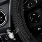 Black Mesh Steering Wheel Cover, Universal 15 inch, Elastic Stretch Microfiber Breathable Ice Silk Cover, Anti-Slip, Odorless, Sweat Absorption, Warm in Winter and Cool in Summer