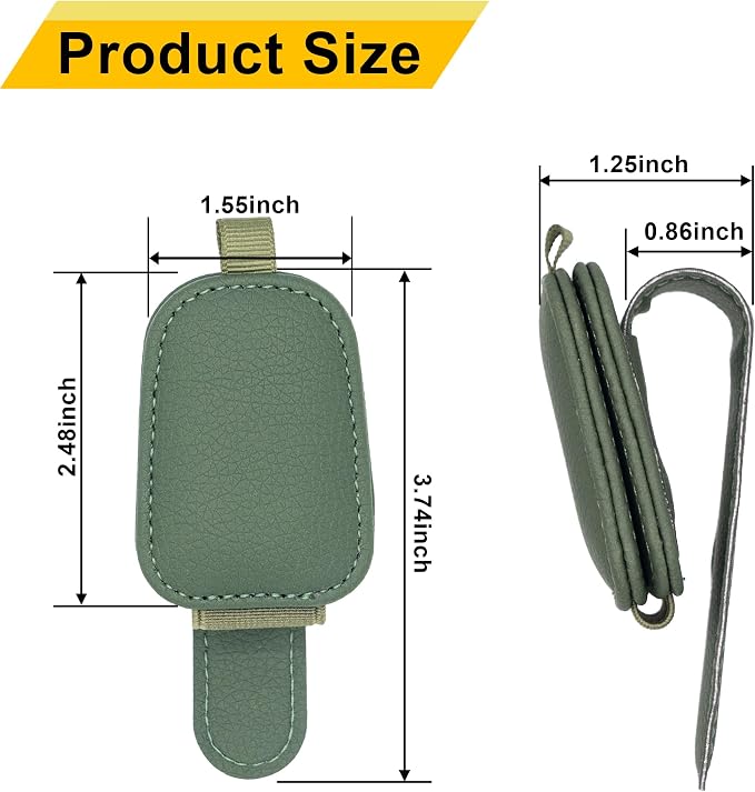 Magnetic Leather Sunglasses Holder for Car, 2 Packs (Green) | Magnetic Car Visor Accessories