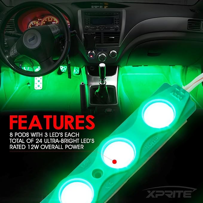 Green LED Truck Bed Light Kits with On/Off Switch, for Pickup Exterior Interior Lights Strips, Footwells, Running Boards, Cargo, Under Car, Tonneau Cover, Rail Rock Lighting - 8 PCs
