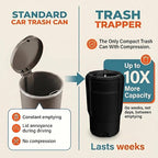 Car Trash Can Cup Holder | Mini Car Trash Can | Fits in Most Doors | 5.1" x 2.9" | Traps More & Empties Less, Patent-Pending Compaction, Holds Weeks of Small Garbage, Black/Teal