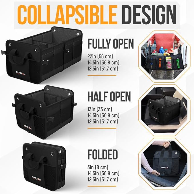 Trunk Organizer For SUV Car Organizer and Storage, Multi-Compartment Storage Bag Car Accessories for Women Men, Perfect Christmas Gifts, 1680D Oxford, Non Slip Bottom, Straps, Soft Cover (50L)