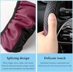 Car Steering Wheel Cover, 15 Inch Anti-Slip Stretch Leather Steering Wheel Protector, Comfortable Breathable Sporty Steering Wheel Cover for Women Men, Car Accessories (Wine Red, AD)