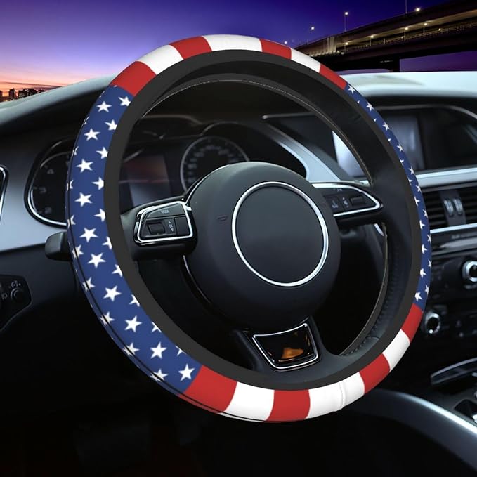 American Flag USA Steering Wheel Cover Car Accessories Cute for Women Girls Girly Universal 15 Inch Neoprene Auto Interior Decor Anti Slip Car Truck Protector