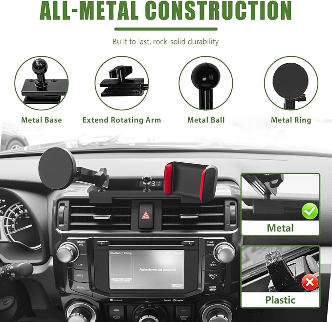 Metal Magnetic Phone Mount Holder for 2010-2024 Toyota 4Runner Strong Magnet Dash Cell Phone Cradles Adjustable Phone Stand Accessories for MagSafe All Smartphone(Upgraded Version)
