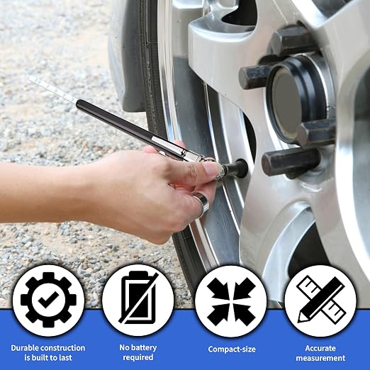 Pencil Tire Pressure Gauge - 12 Pack - Bulk Heavy Duty 0-50 PSI Hard Polymer Pen Mechanical Air Gauge for Cars, Trucks, Motorcycles, Bicycles - for Replacement Roadside Emergency Kit